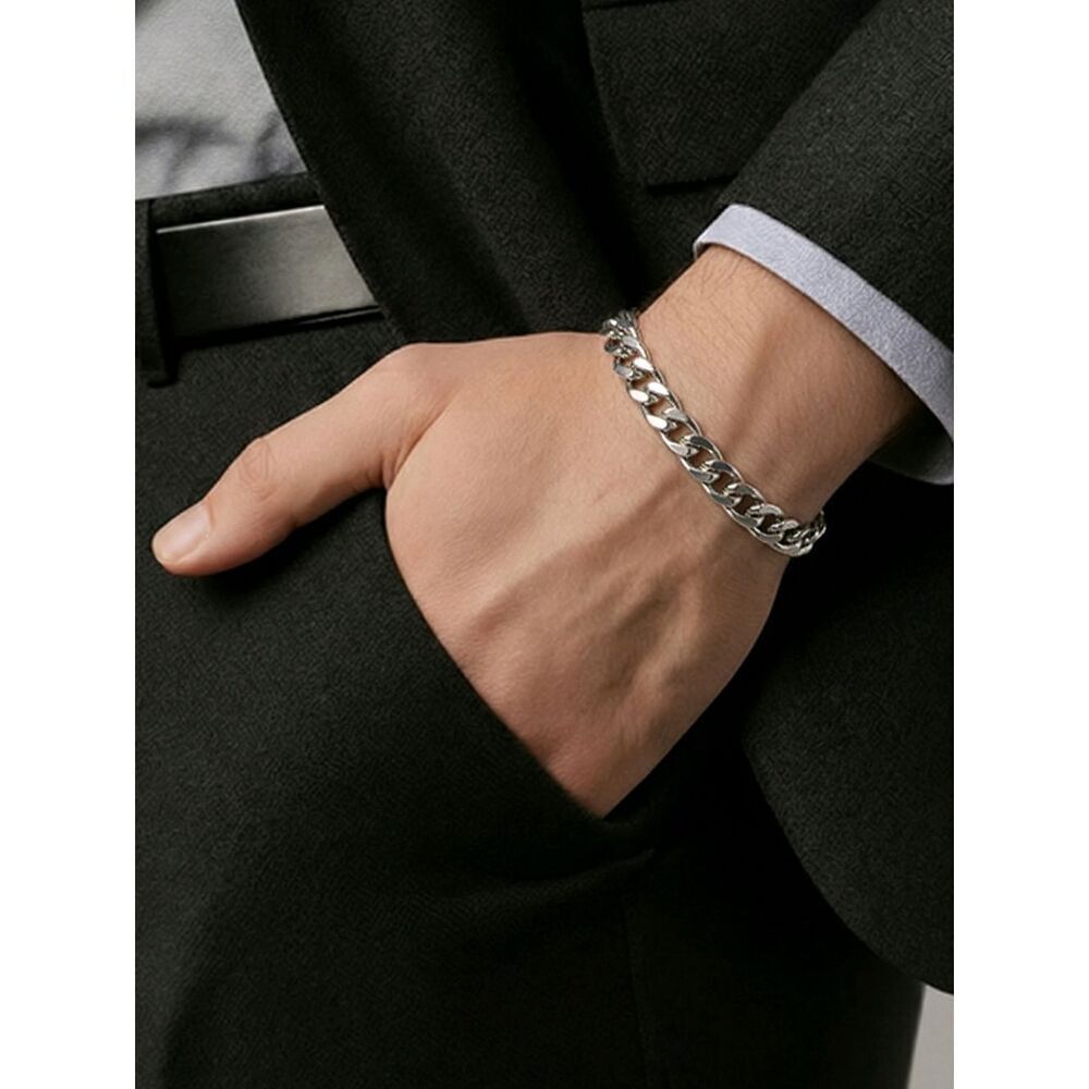 Chunky Curb Chain Bracelet 7mm 8.5" Silver Stainless Steel Bold Minimal Everyday